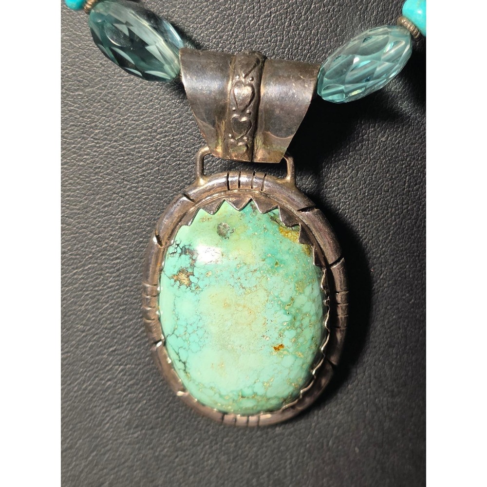 Paige‎ Wallace 925 Sterling Turquoise Abalone Bead Statement Necklace 18"